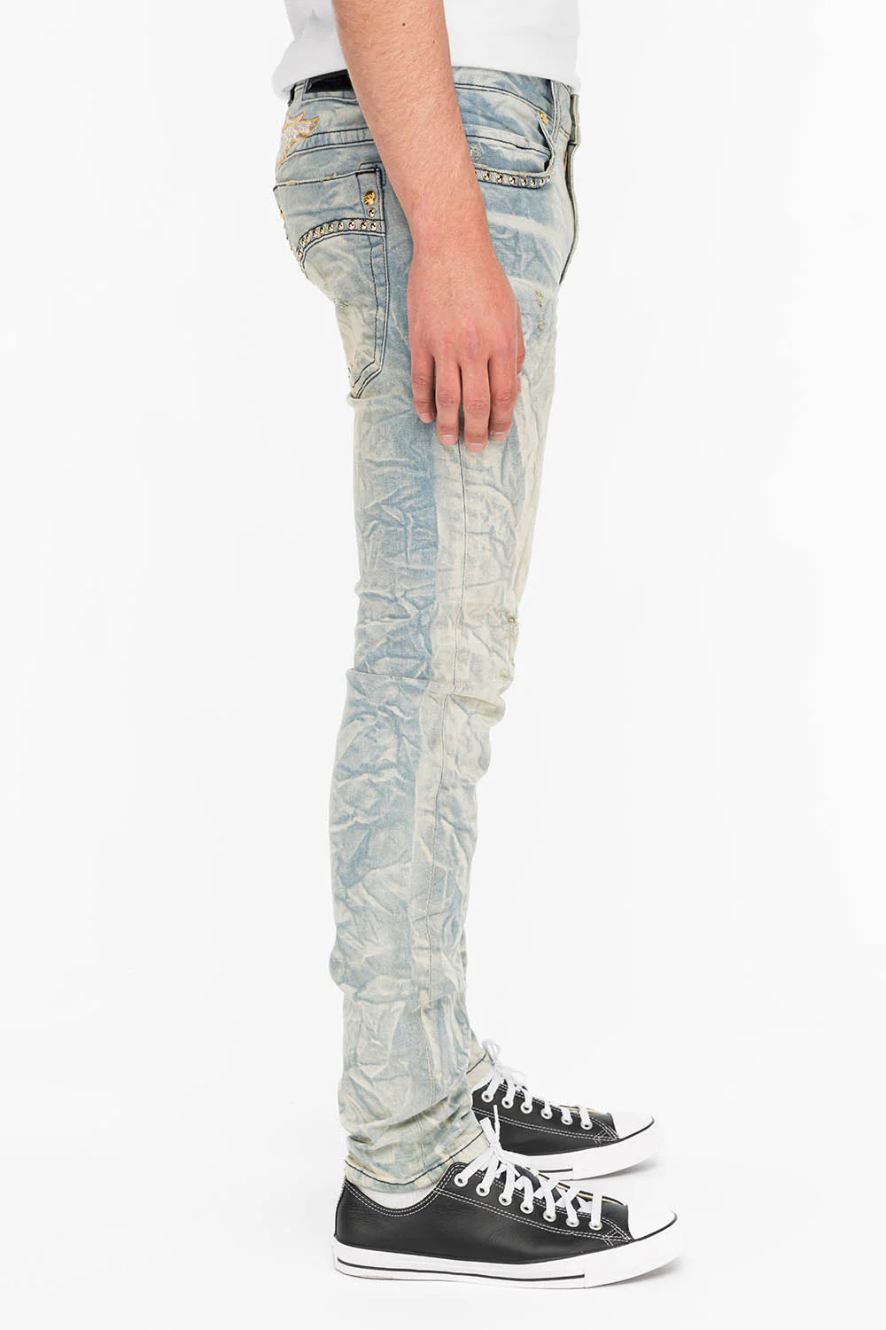 ROYAL CROWN SKINNY MENS JEANS IN VINTAGE BLUE WITH NAILHEAD - Image 4