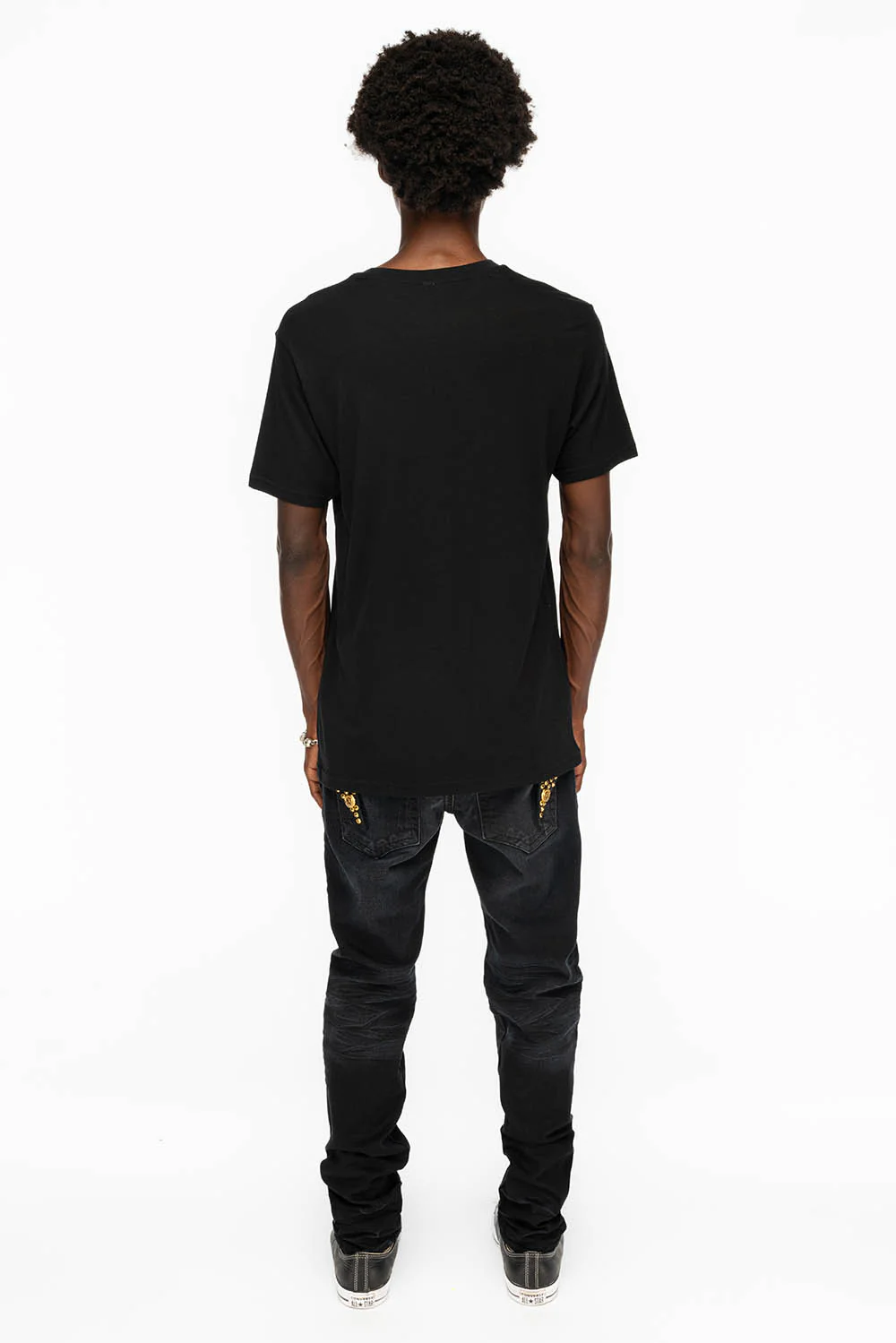 KILLER FLAP SKINNY MENS JEANS IN F_UP BLACK WITH FULL GOLD CRYSTALS - Image 6