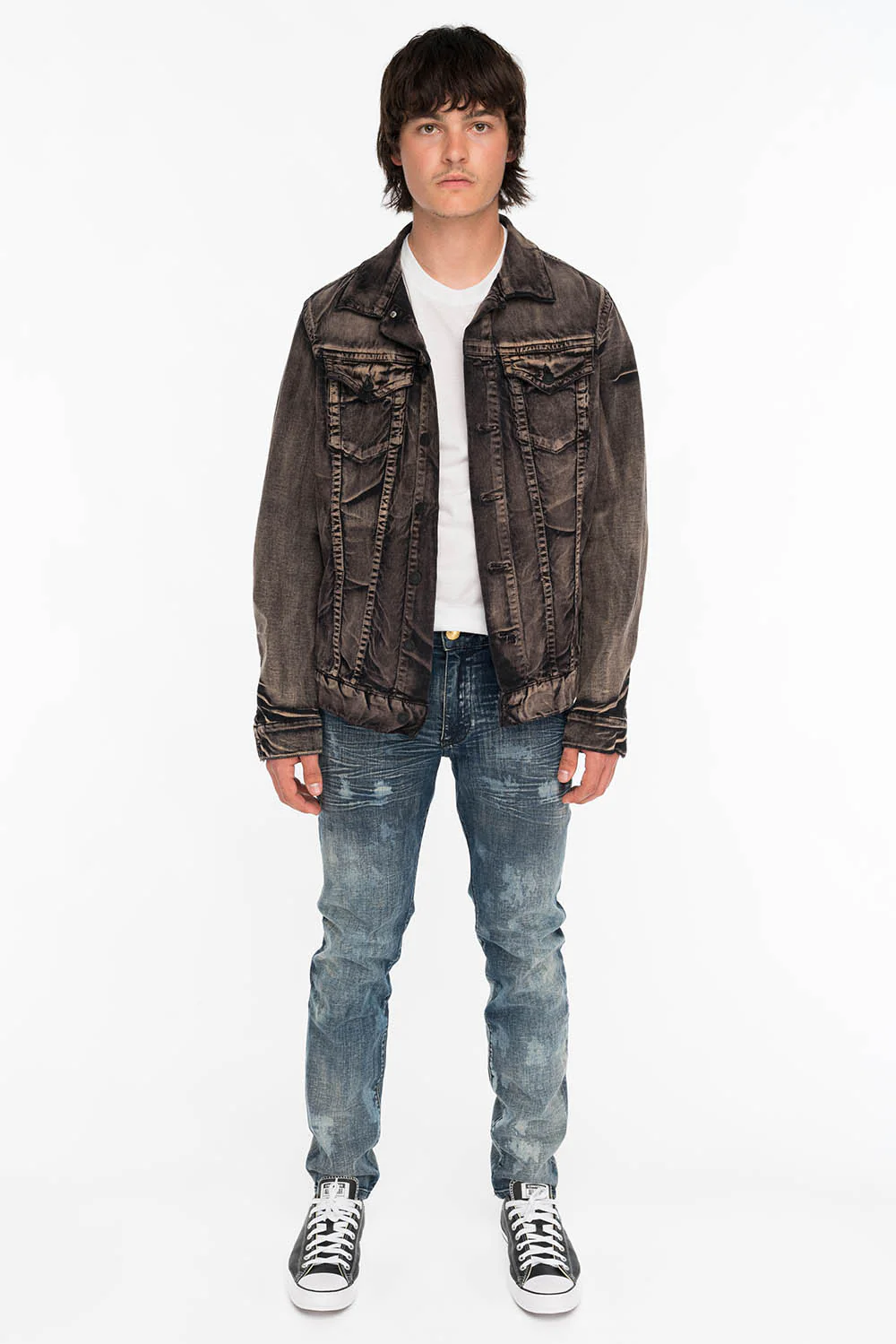 KILLER FLAP MENS SKINNY JEANS IN NEW JAPAN MEDIUM DARK WITH GOLD WINGS - Image 4