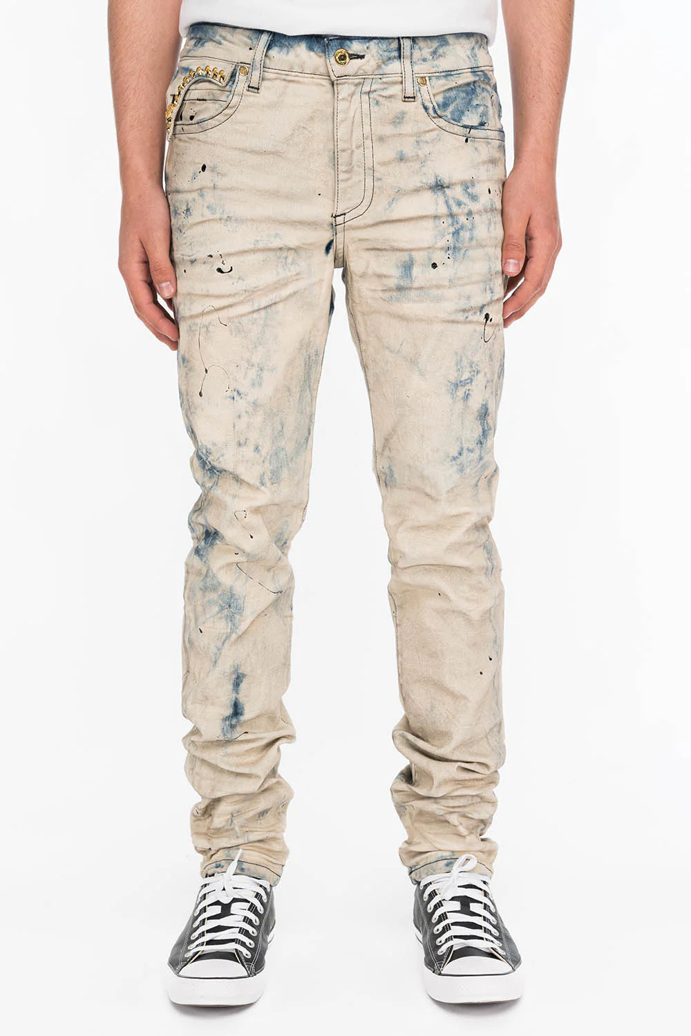 KILLER FLAP MENS SLIM JEANS IN FROZEN WASH WITH GOLD CRYSTALS - Image 3