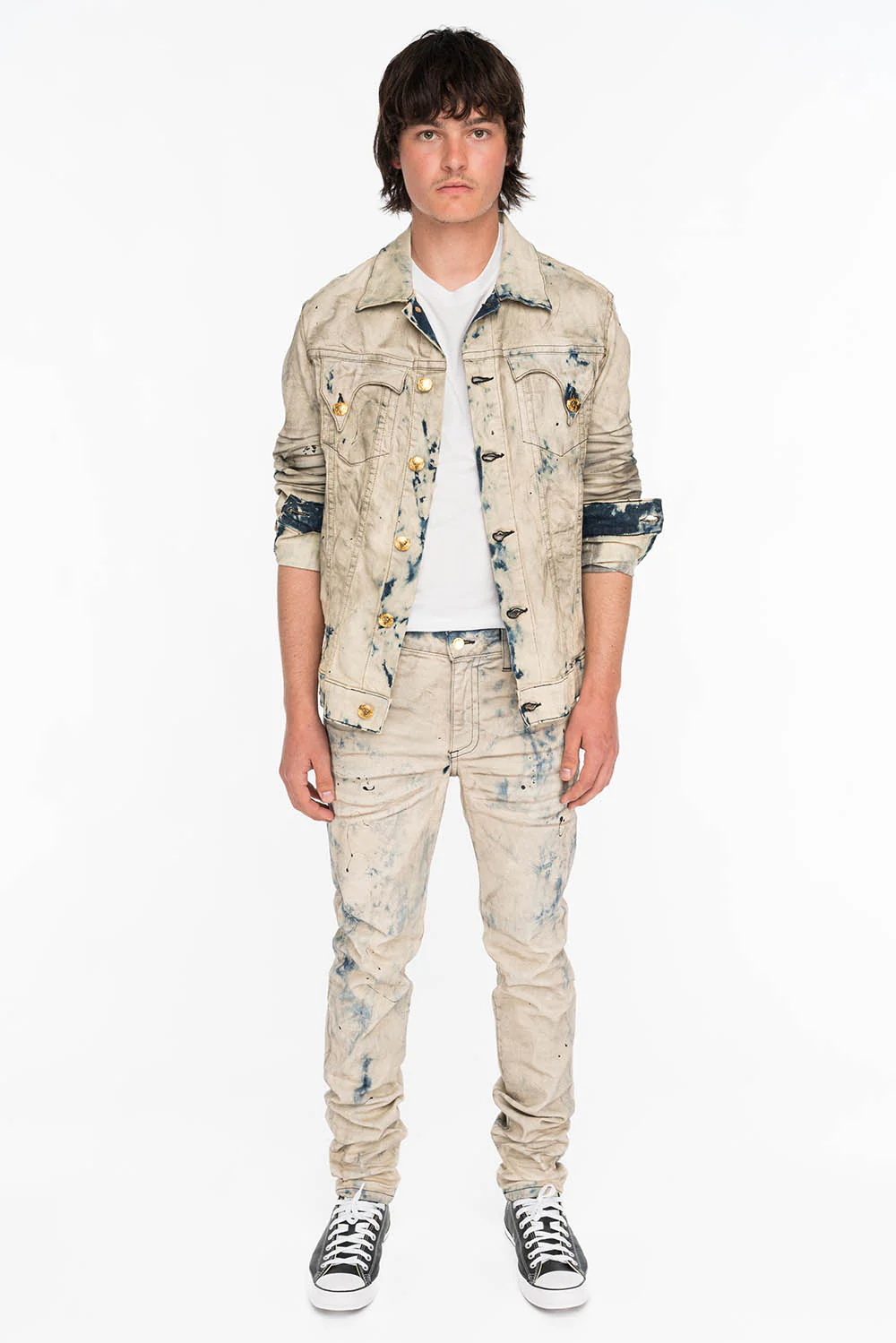 KILLER FLAP MENS SLIM JEANS IN FROZEN WASH WITH GOLD CRYSTALS - Image 4