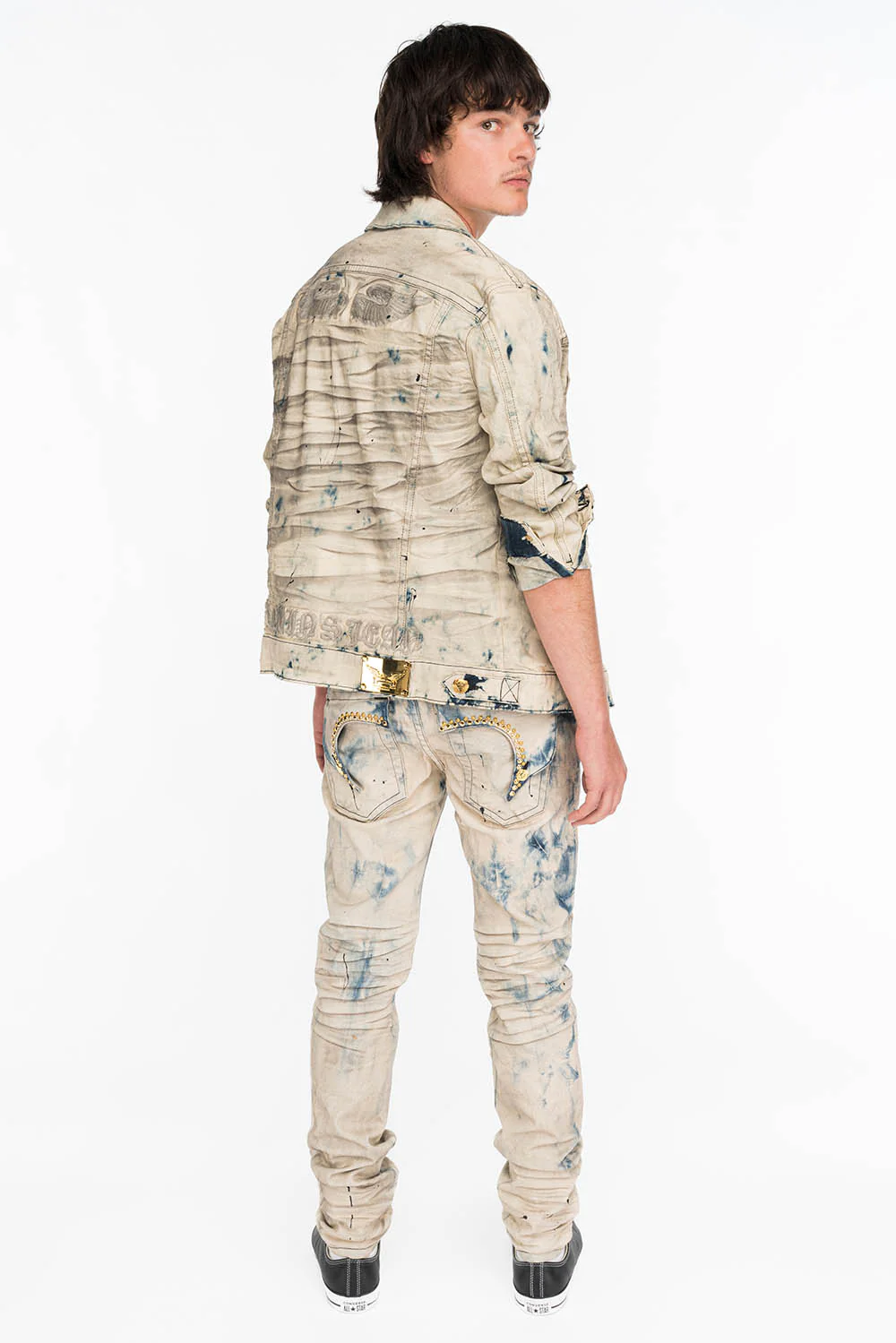 KILLER FLAP MENS SLIM JEANS IN FROZEN WASH WITH GOLD CRYSTALS - Image 5