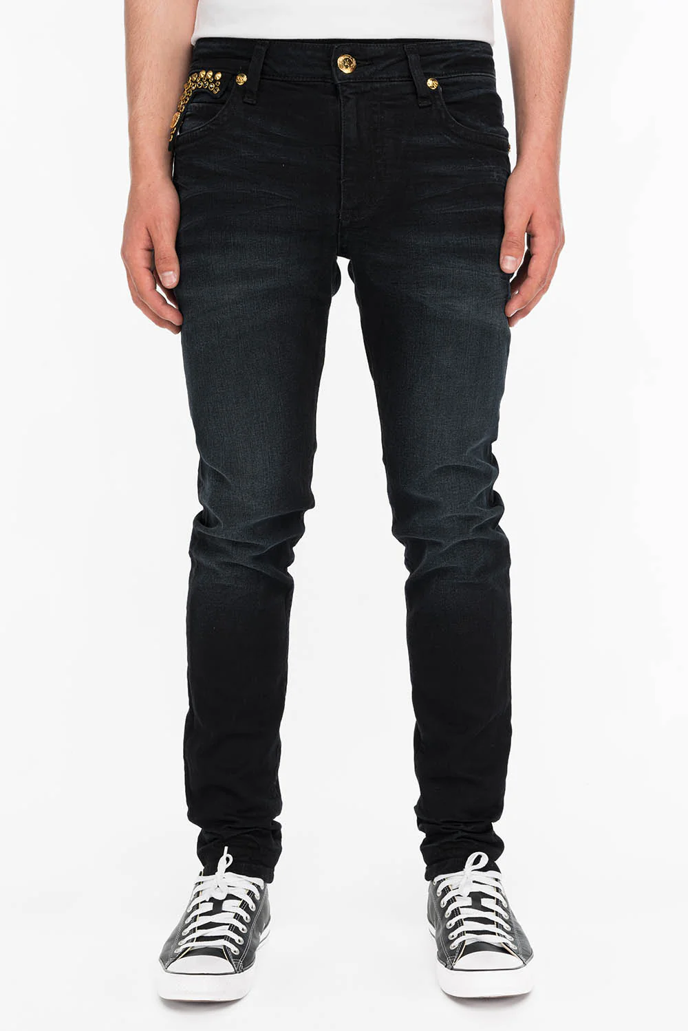 KILLER FLAP MENS SKINNY JEANS IN F_UP WITH CRYSTAL AND SPIKE STUDDING - Image 4
