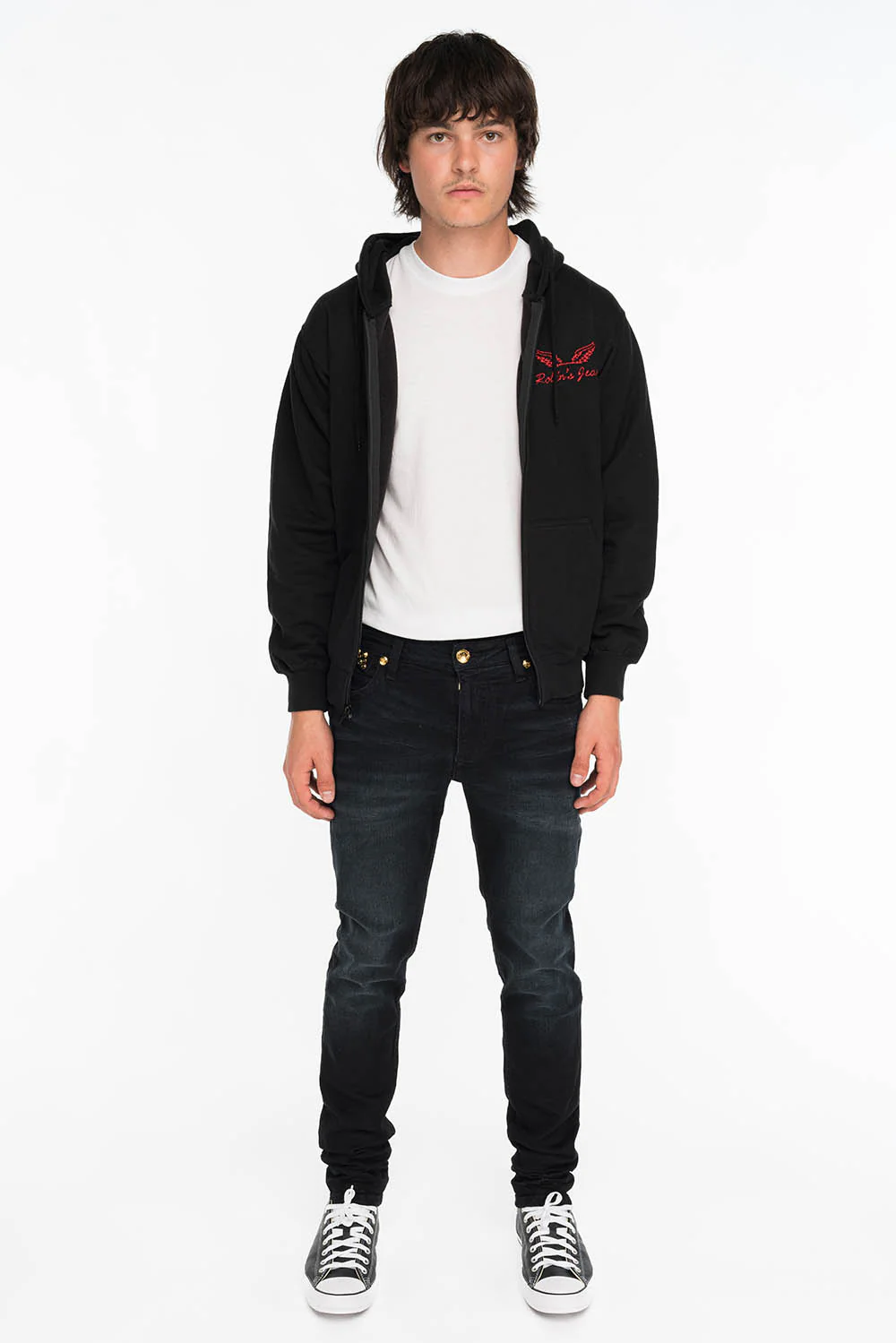 KILLER FLAP MENS SKINNY JEANS IN F_UP WITH CRYSTAL AND SPIKE STUDDING - Image 5