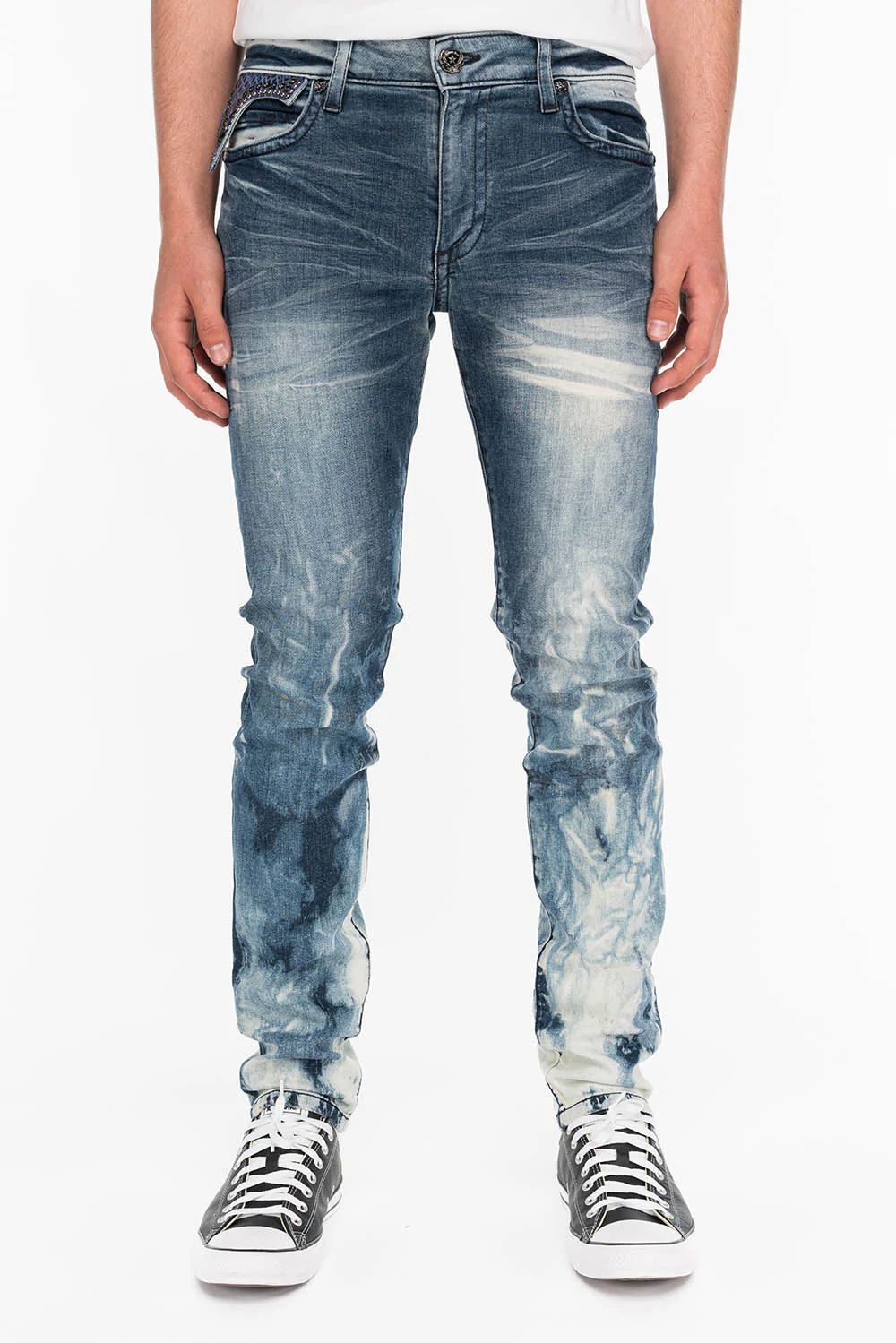 KILLER FLAP MENS SKINNY JEANS IN CLOUD JAPAN WITH INDIGO CROCODILE FLAPS - Image 3