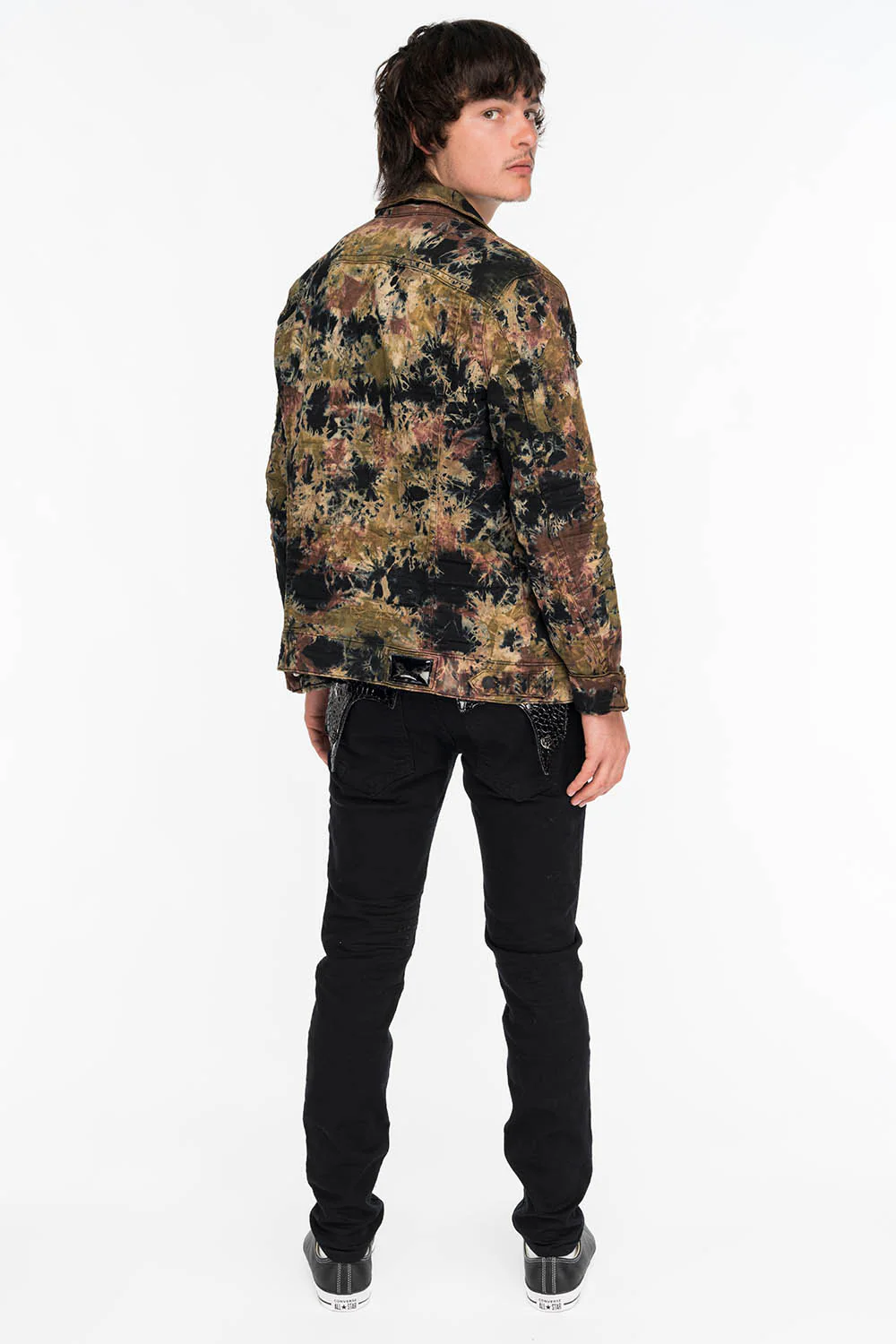 MENS LONG FLAP SKINNY JEANS IN PURE BLACK LEATHER FLAP - Image 5