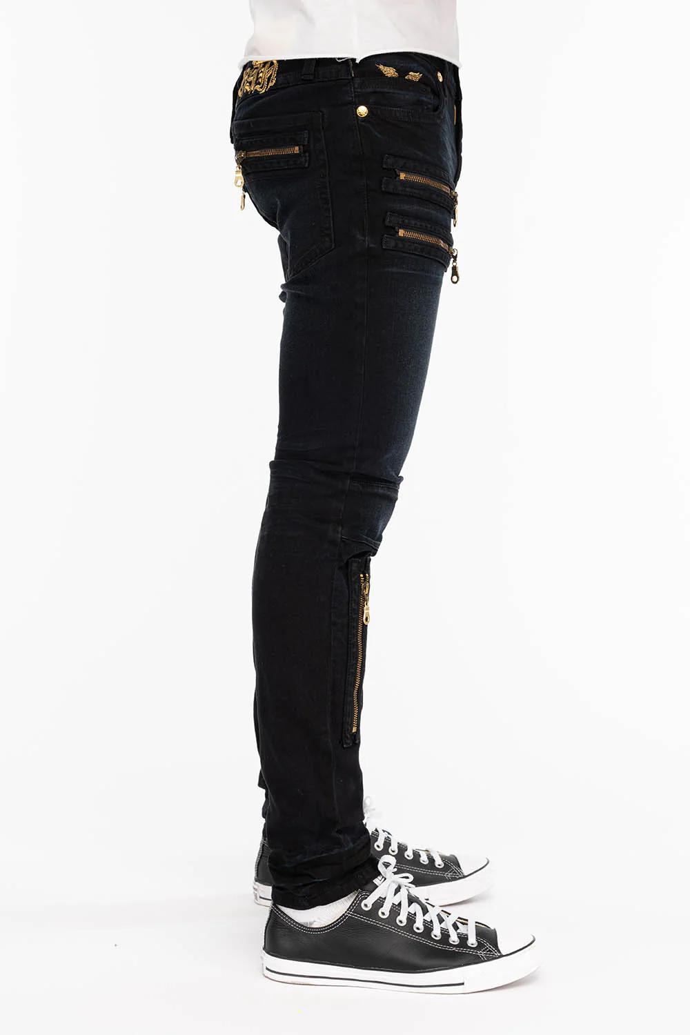 NEW BIKER IN F_UP BLACK WITH GOLD EMBROIDERED O.E SCRIPT - Image 3