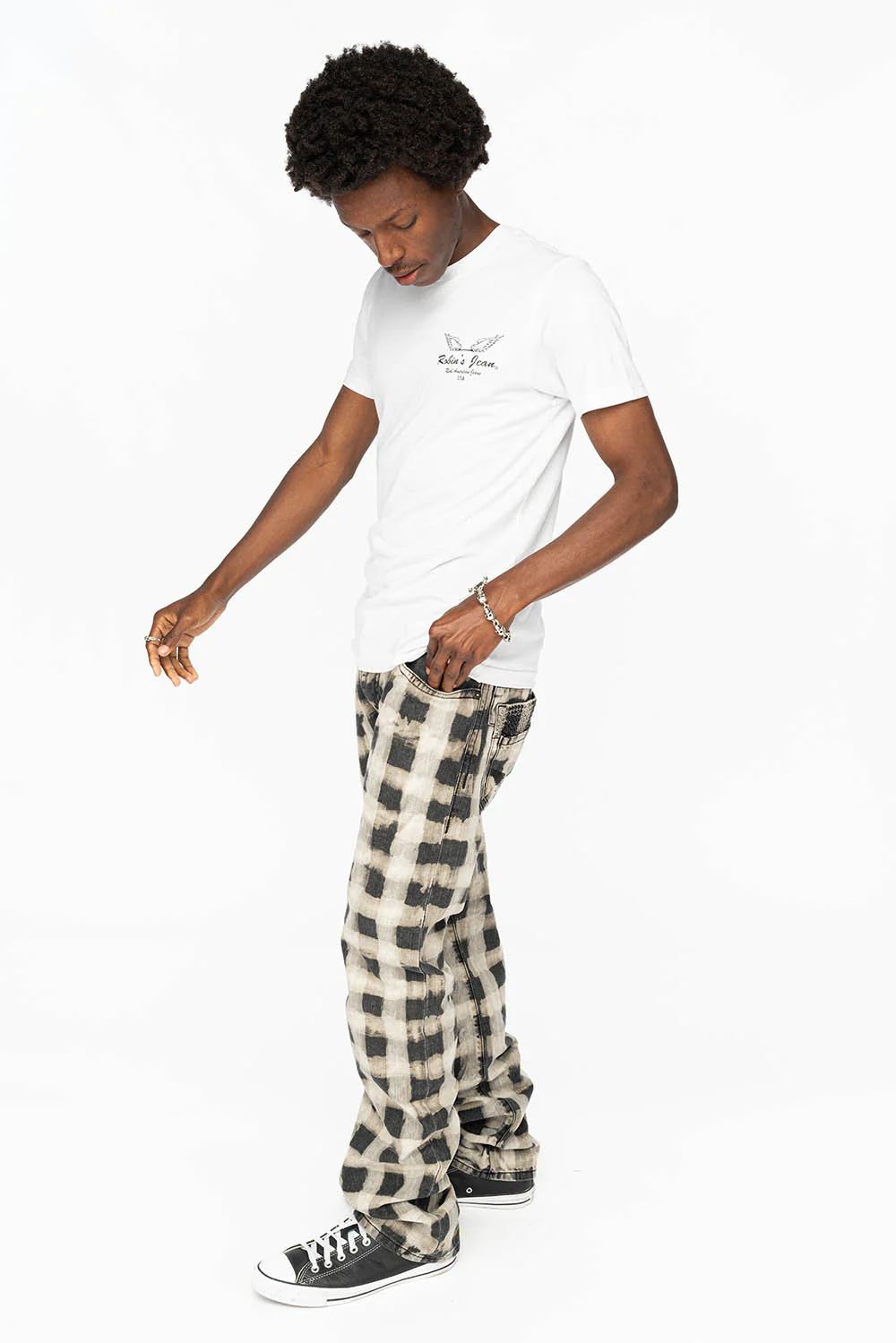 MENS DOUBLE BACK POCKET JEANS WITH CRYSTALS IN CHESS PATTERN CHARLOT WASH - Image 10