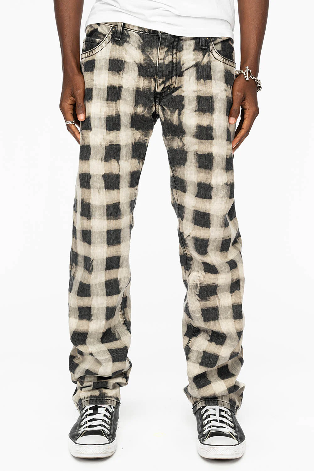 MENS DOUBLE BACK POCKET JEANS WITH CRYSTALS IN CHESS PATTERN CHARLOT WASH - Image 3