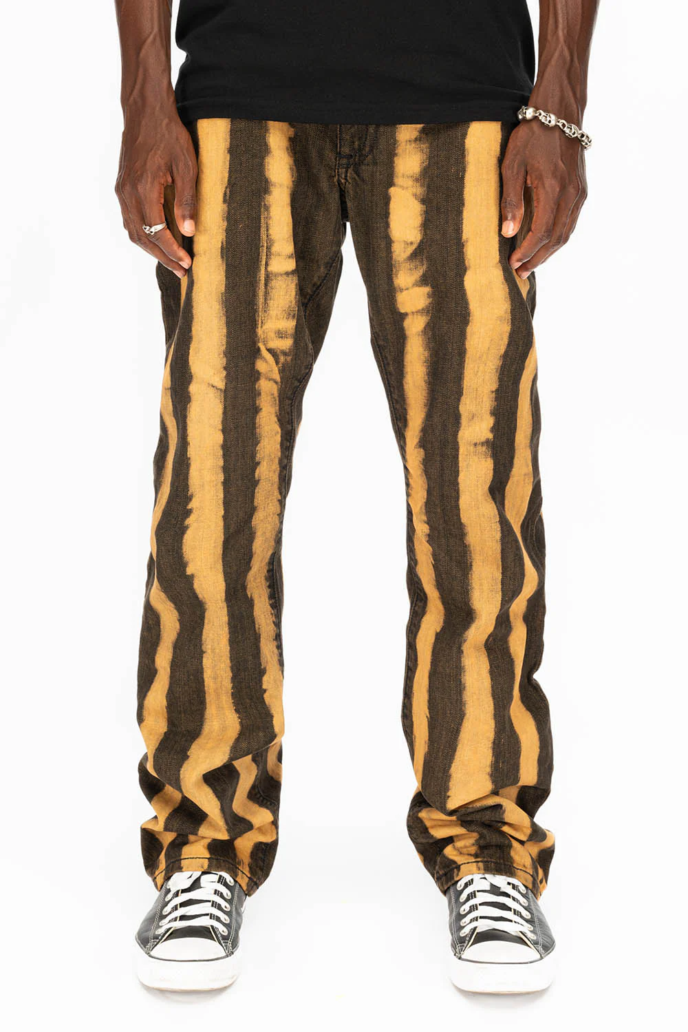 MENS DOUBLE BACK POCKET PRISONER TAN WASH JEANS WITH EMBALLISHMENT - Image 3