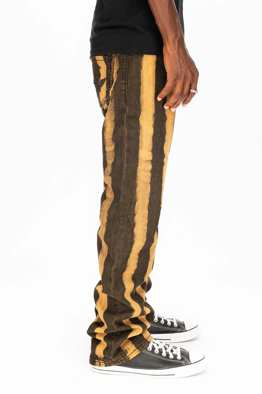 MENS DOUBLE BACK POCKET PRISONER TAN WASH JEANS WITH EMBALLISHMENT - Image 4