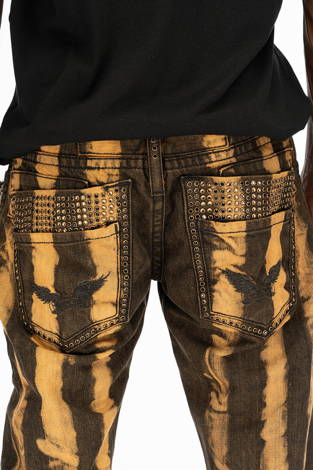 MENS DOUBLE BACK POCKET PRISONER TAN WASH JEANS WITH EMBALLISHMENT - Image 5