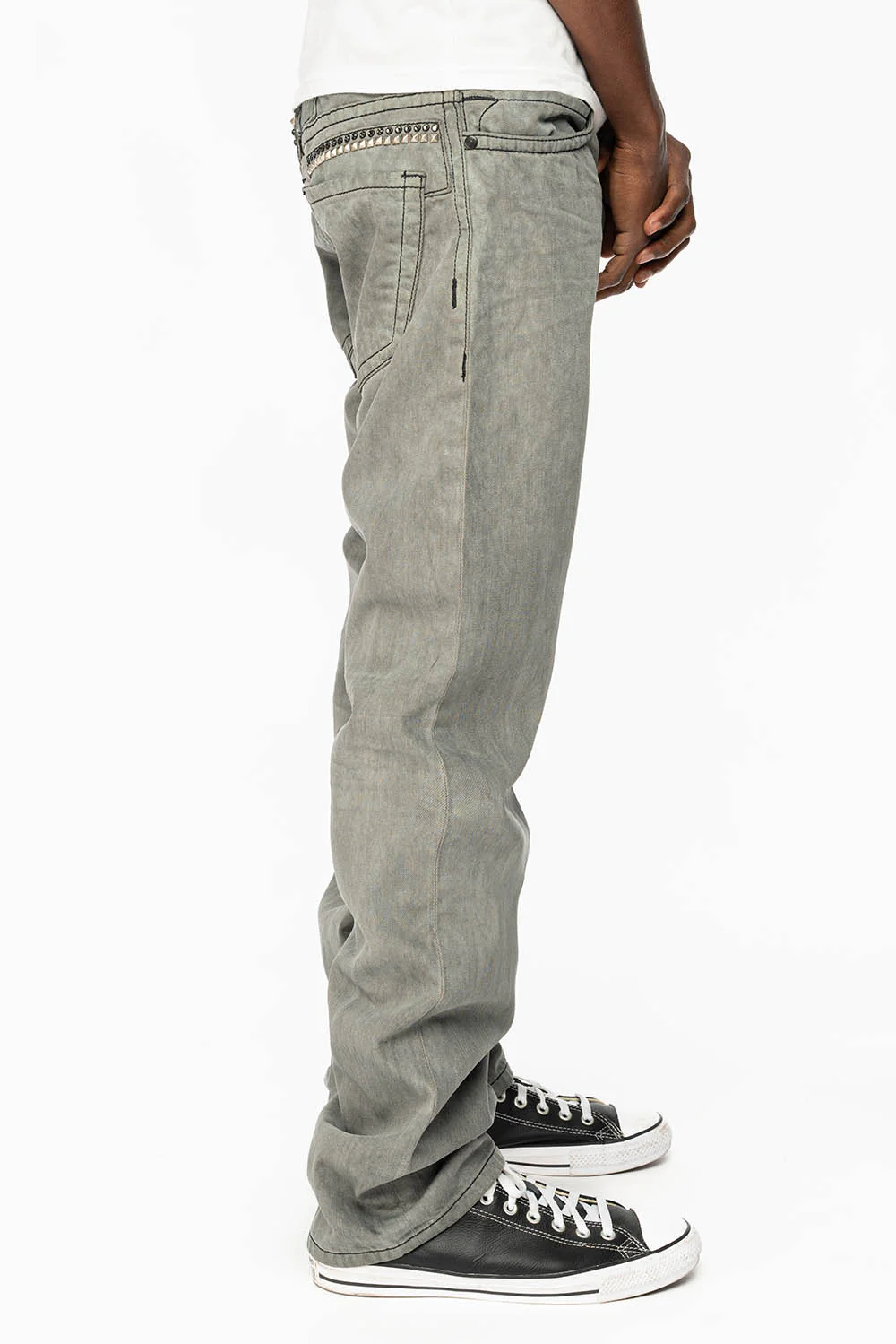 MENS STRAIGHT CUT JEANS WITH CRYSTALS AND STUDS IN FUTURE WASH - Image 3