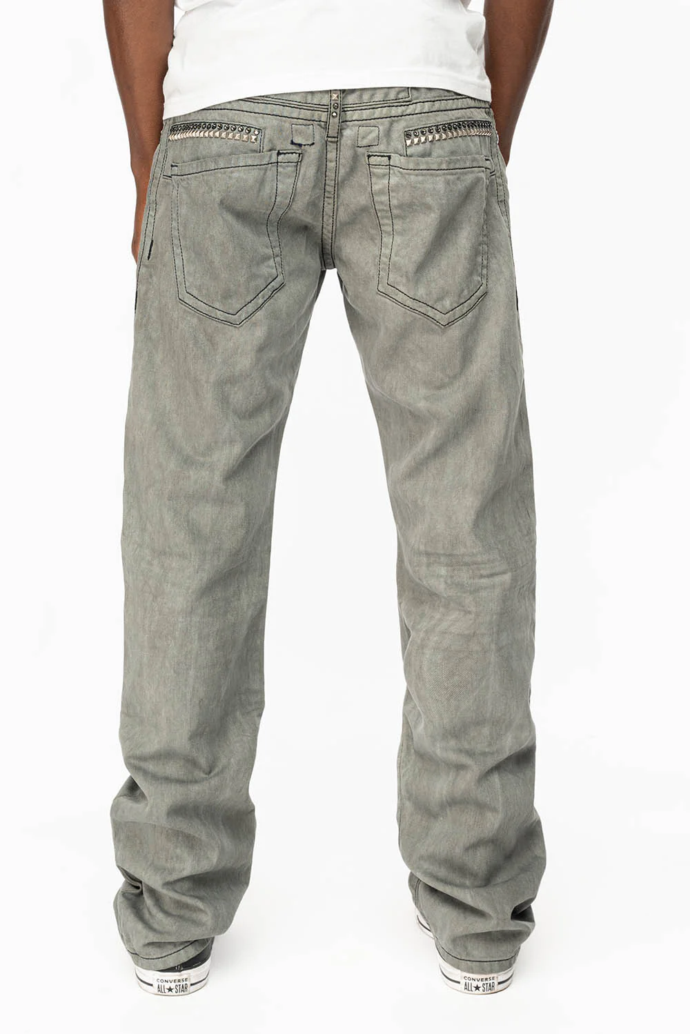 MENS STRAIGHT CUT JEANS WITH CRYSTALS AND STUDS IN FUTURE WASH - Image 4