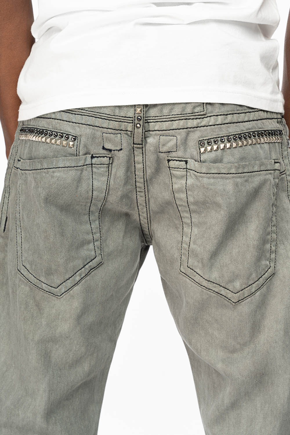 MENS STRAIGHT CUT JEANS WITH CRYSTALS AND STUDS IN FUTURE WASH - Image 5