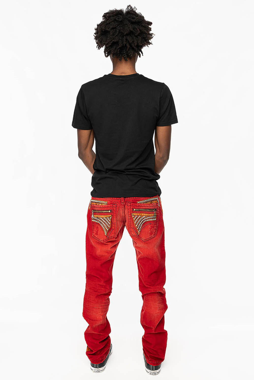 MINI FLAP MENS SLIM JEANS IN F-UP RED BROKEN WASH WITH CRYSTALS AND STUDS - Image 5