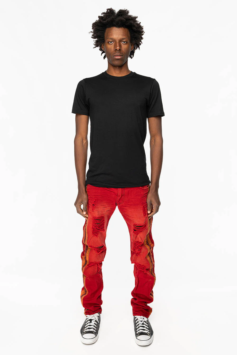 MINI FLAP MENS SLIM JEANS IN F-UP RED BROKEN WASH WITH CRYSTALS AND STUDS - Image 6