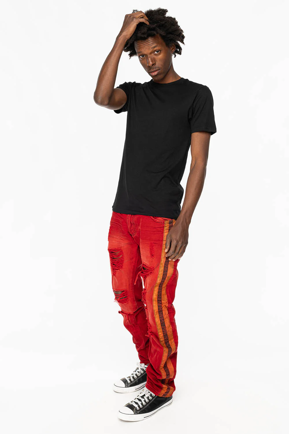 MINI FLAP MENS SLIM JEANS IN F-UP RED BROKEN WASH WITH CRYSTALS AND STUDS - Image 7