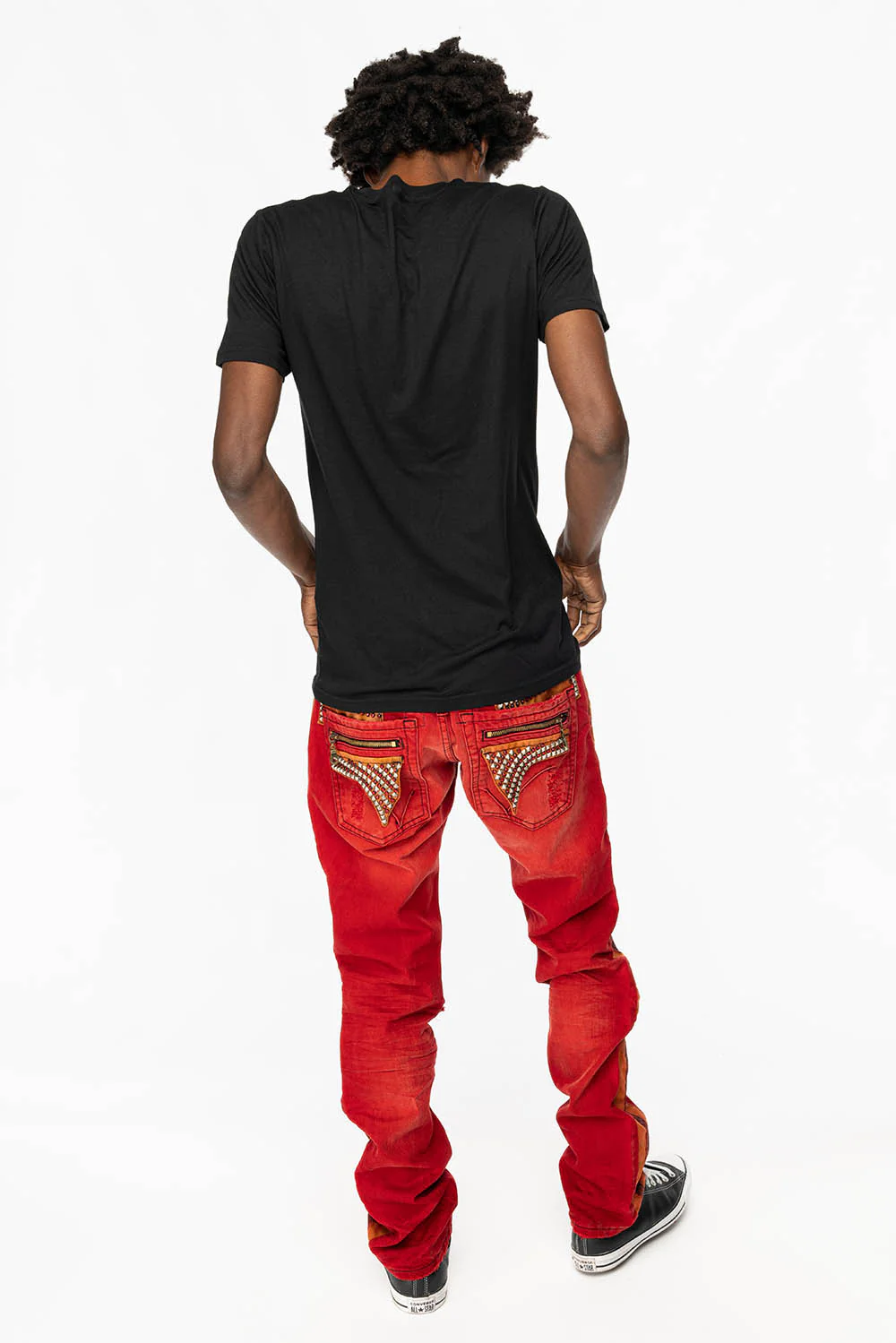 MINI FLAP MENS SLIM JEANS IN F-UP RED BROKEN WASH WITH CRYSTALS AND STUDS - Image 8