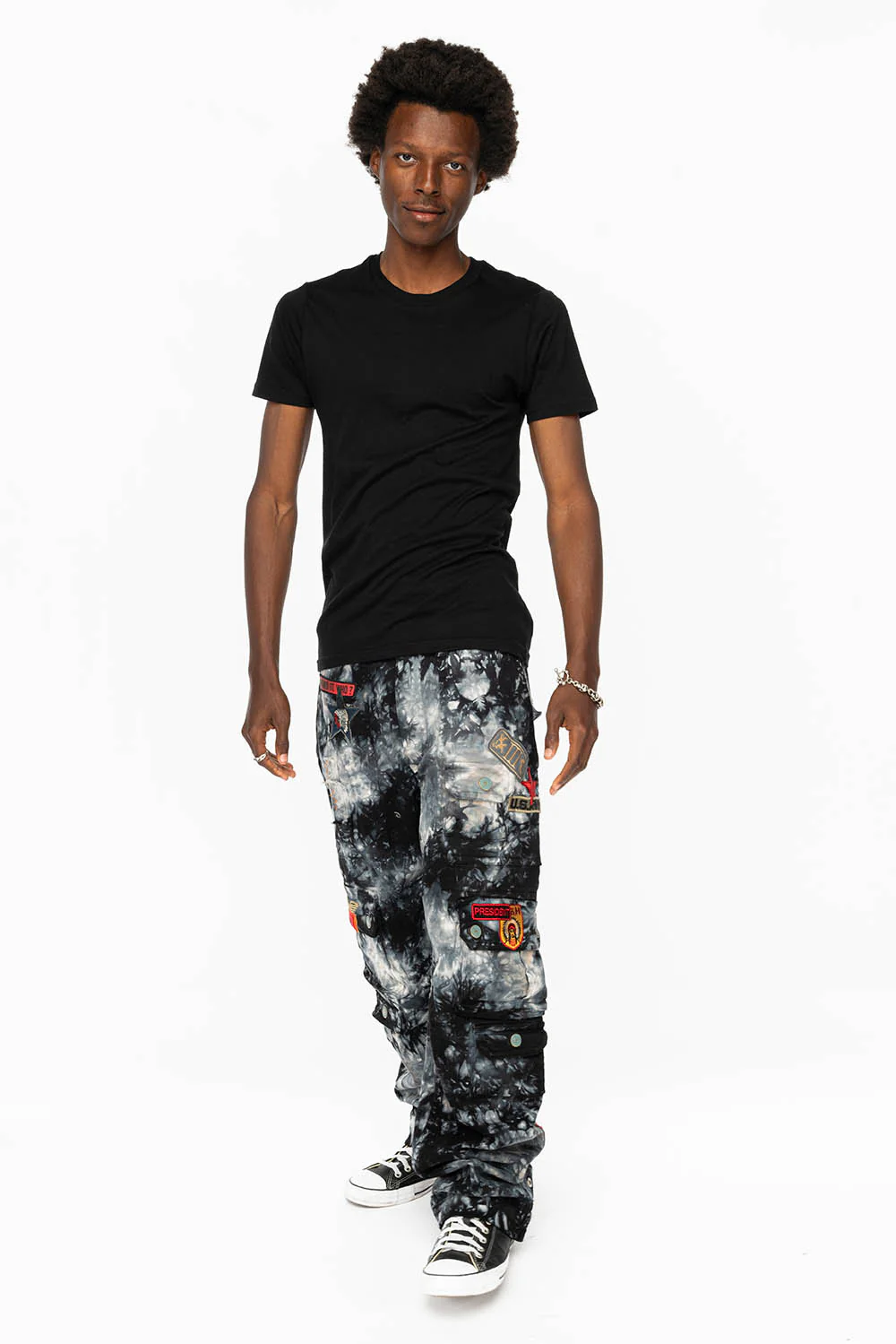 ORIGINAL ROBIN’S JEAN CALL OF DUTY CARGO PANTS IN CRYSTAL TYE DYE BLK WITH PATCH - Image 3