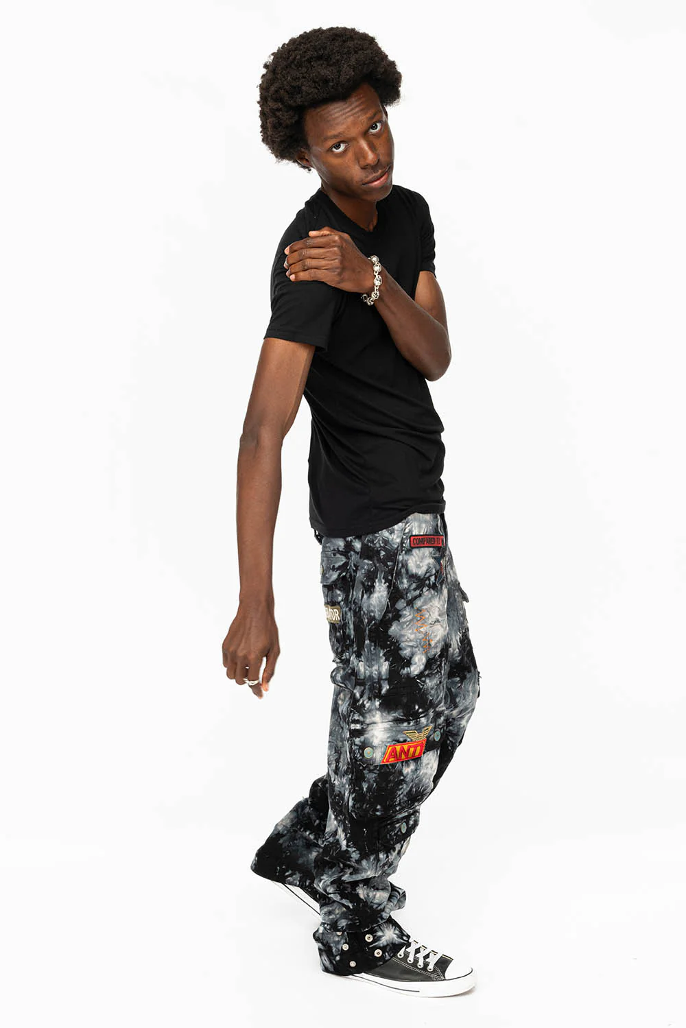ORIGINAL ROBIN’S JEAN CALL OF DUTY CARGO PANTS IN CRYSTAL TYE DYE BLK WITH PATCH - Image 5