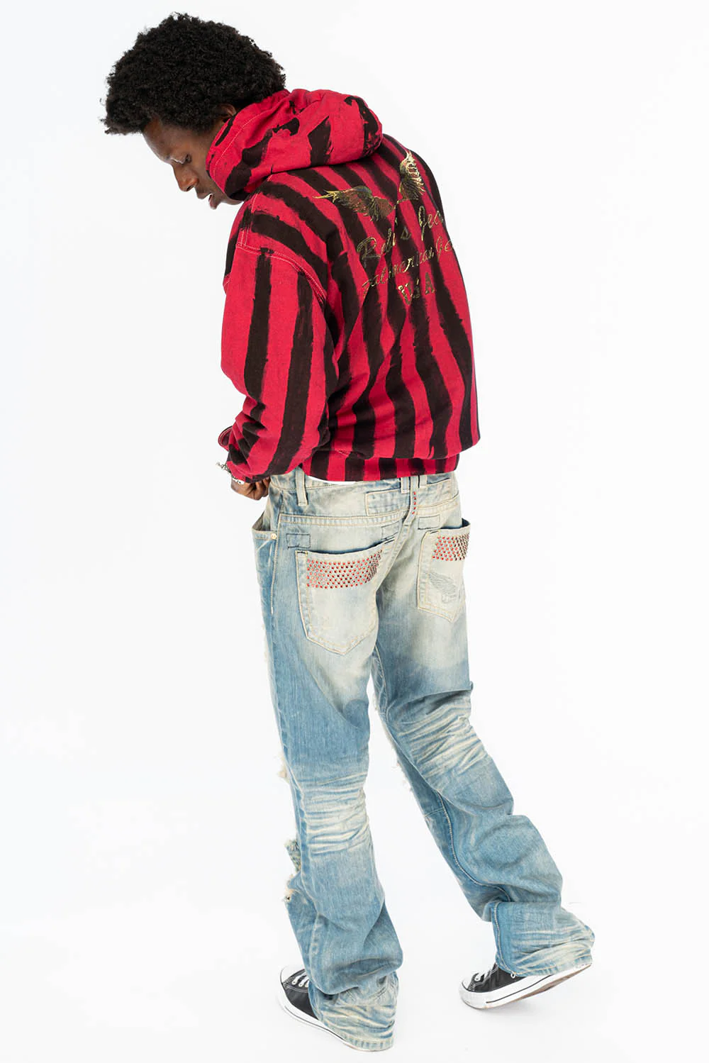 PRISONER BLACK/RED PULLOVER HOODIE  WITH Gold Wing - Image 4