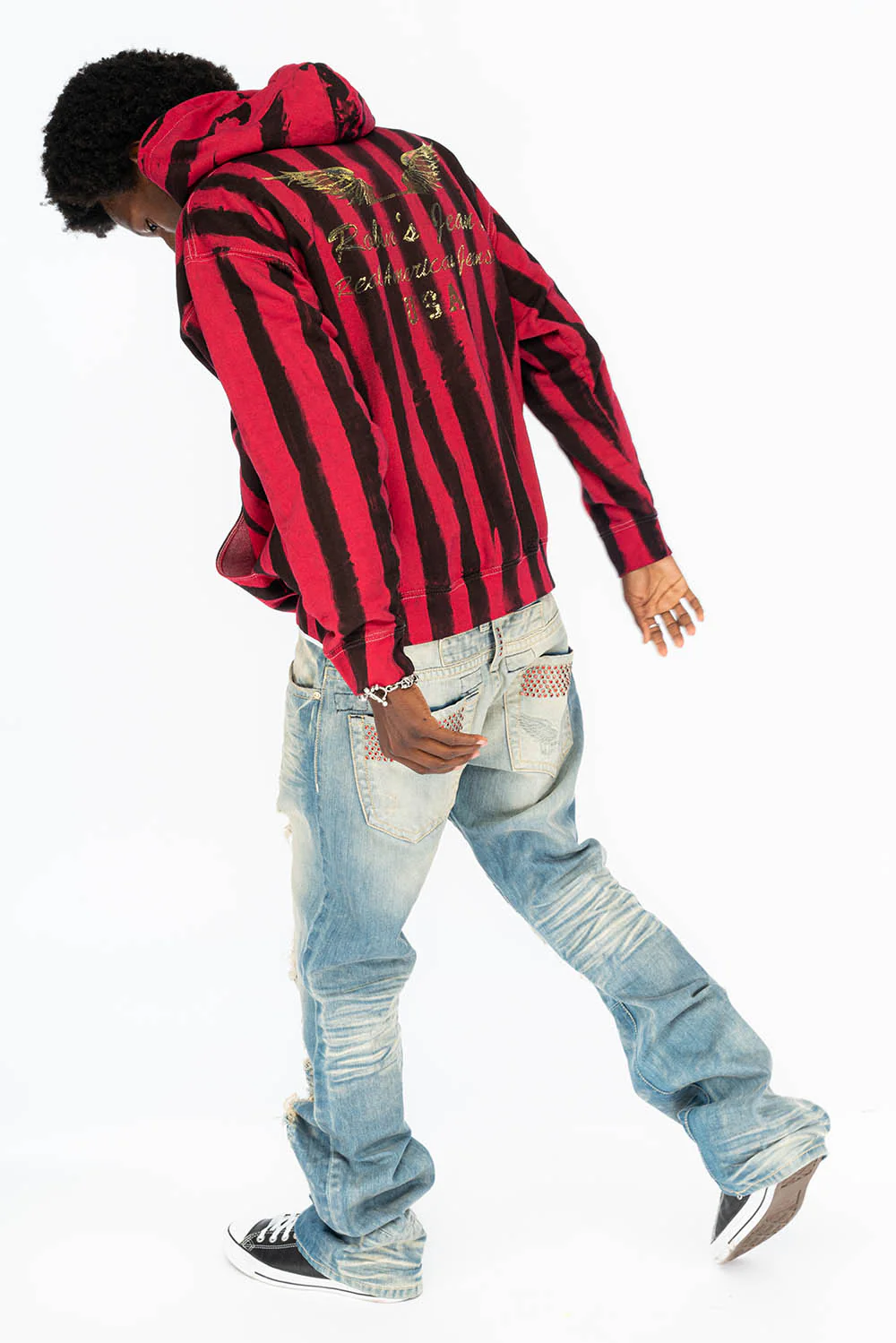 PRISONER BLACK/RED PULLOVER HOODIE  WITH Gold Wing - Image 7