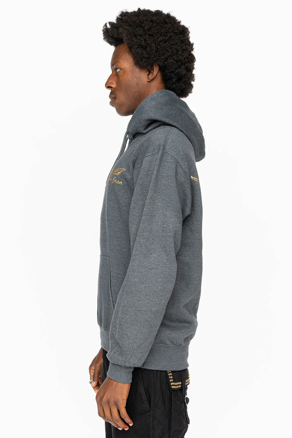 PULLOVER HOODIE IN DARK HEATHER  WITH GOLD GLITTER FLEUR - Image 3
