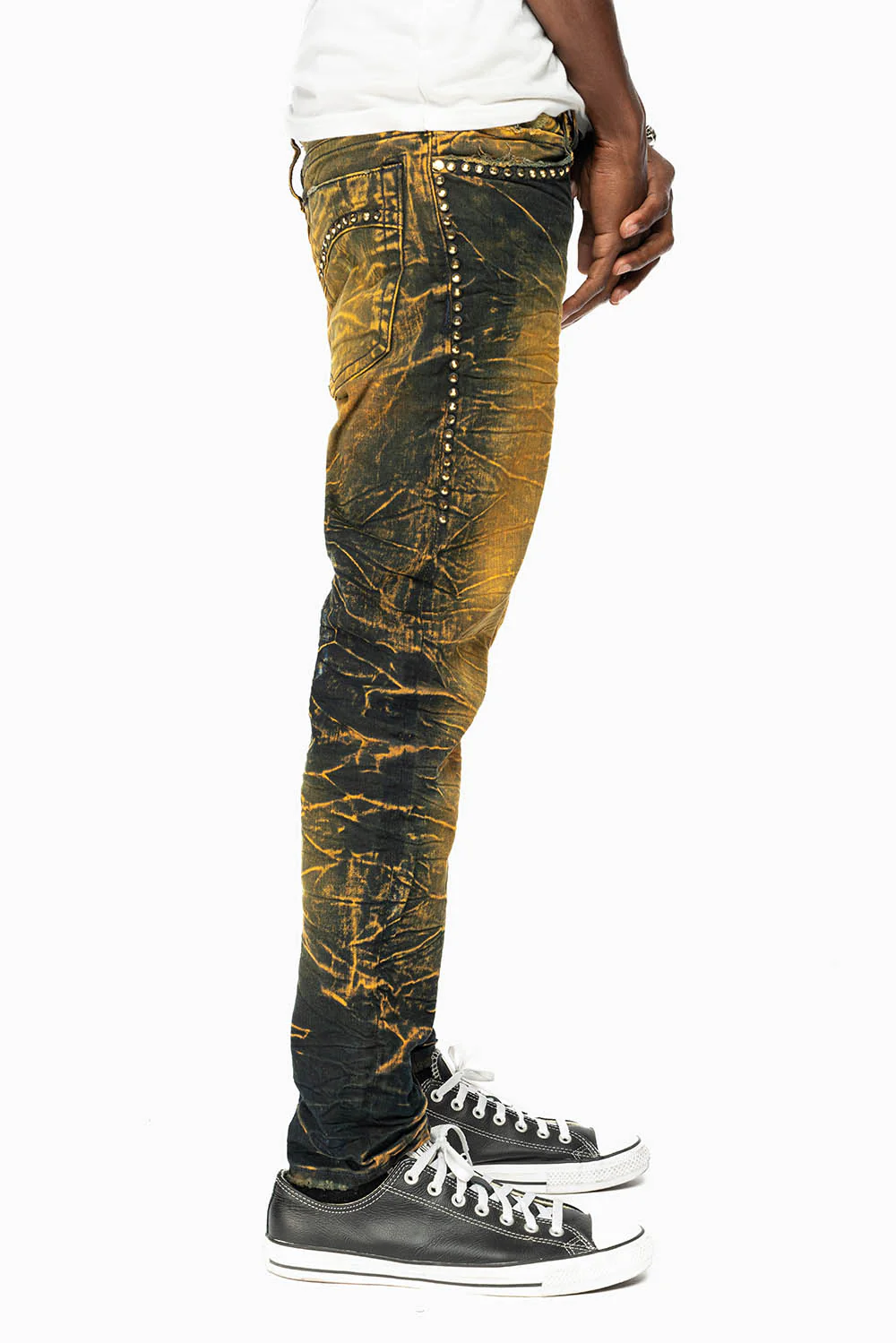 SKINNY MENS JEANS IN 4D GREEN TEA WASH WITH AURUM CRYSTALS - Image 3