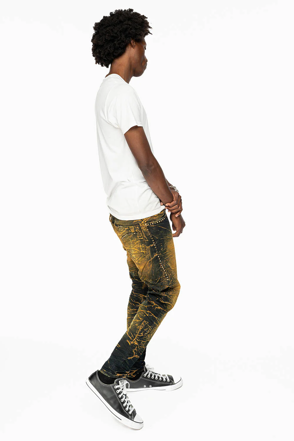 SKINNY MENS JEANS IN 4D GREEN TEA WASH WITH AURUM CRYSTALS - Image 4