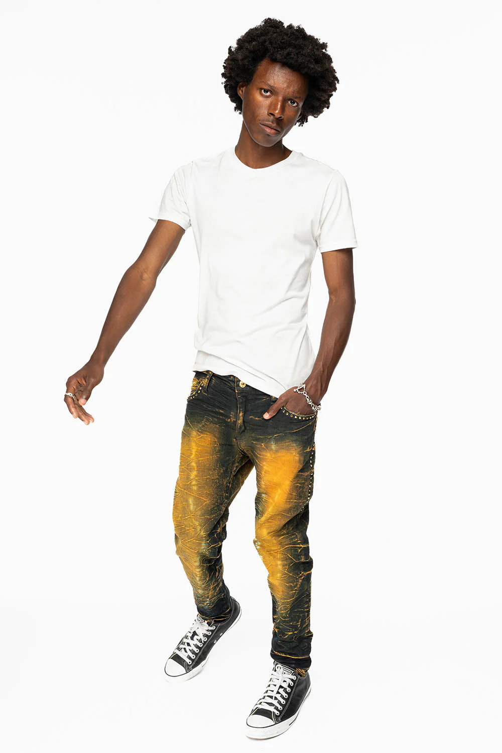 SKINNY MENS JEANS IN 4D GREEN TEA WASH WITH AURUM CRYSTALS - Image 6