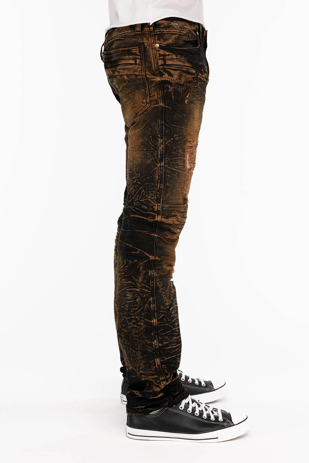 MOTO BIKER MEN'S SLIM STRAIGHT LEG EANS IN 4D DARK OXIDO - Image 3