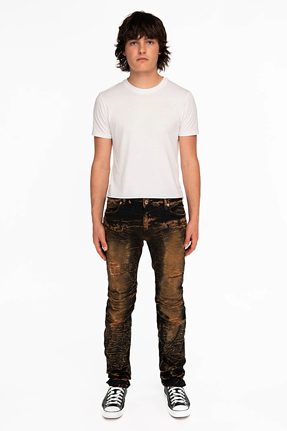 MOTO BIKER MEN'S SLIM STRAIGHT LEG EANS IN 4D DARK OXIDO - Image 4