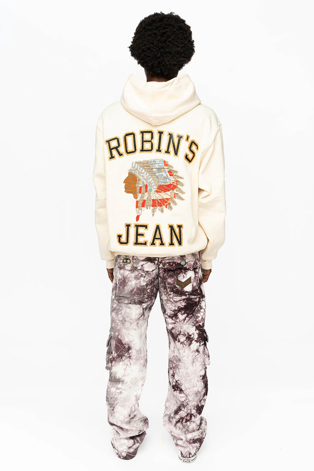 ROBIN’S HEAVY WEIGHT  NATIVE AMERICAN CHIEF PULLOVER HOODIE IN CREAM - Image 7
