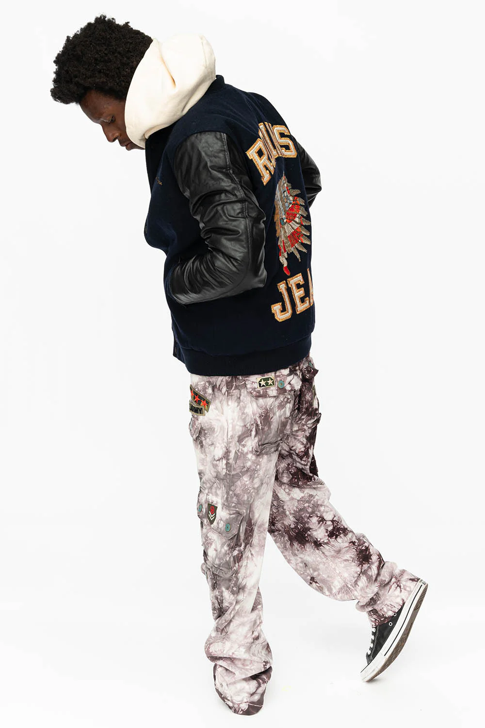 ROBIN’S WOOL & LEATHER VARSITY BOMBER JACKET IN NAVY/BLACK - Image 6