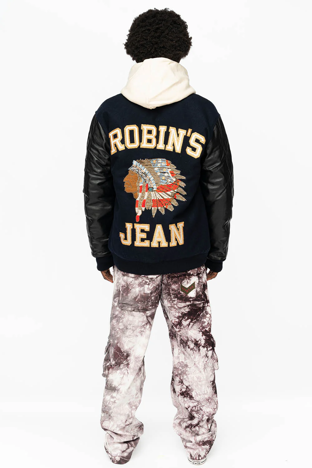 ROBIN’S WOOL & LEATHER VARSITY BOMBER JACKET IN NAVY/BLACK - Image 7