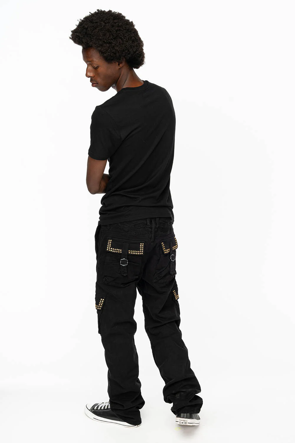 ROBINS NEW MILITARY STYLE CARGO PANTS IN BLACK WITH BLK DIAMOND CRYSTALS - Image 3