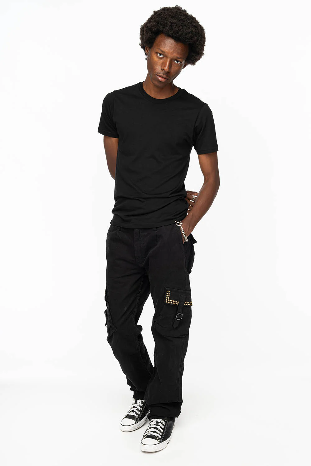ROBINS NEW MILITARY STYLE CARGO PANTS IN BLACK WITH BLK DIAMOND CRYSTALS - Image 5
