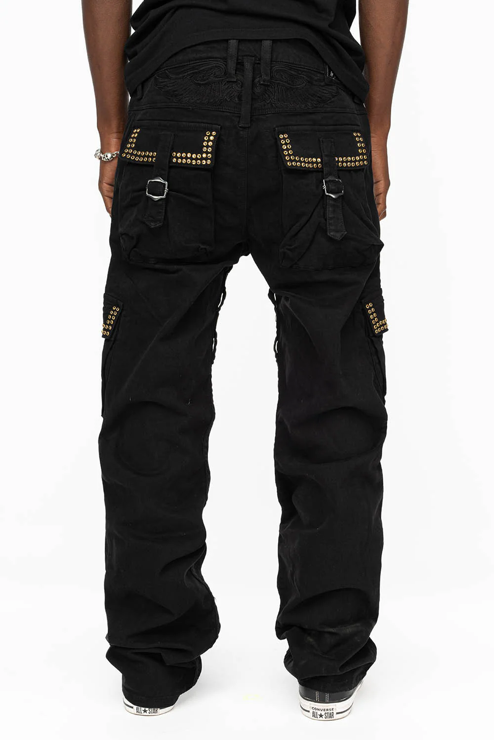 ROBINS NEW MILITARY STYLE CARGO PANTS IN BLACK WITH BLK DIAMOND CRYSTALS - Image 6