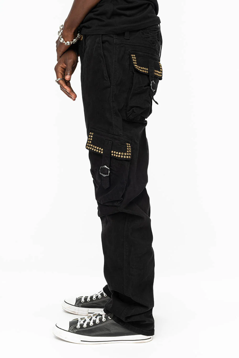 ROBINS NEW MILITARY STYLE CARGO PANTS IN BLACK WITH BLK DIAMOND CRYSTALS - Image 7