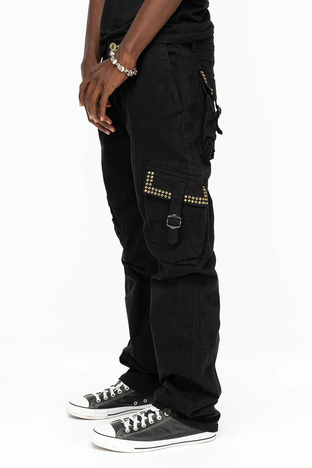 ROBINS NEW MILITARY STYLE CARGO PANTS IN BLACK WITH BLK DIAMOND CRYSTALS - Image 8