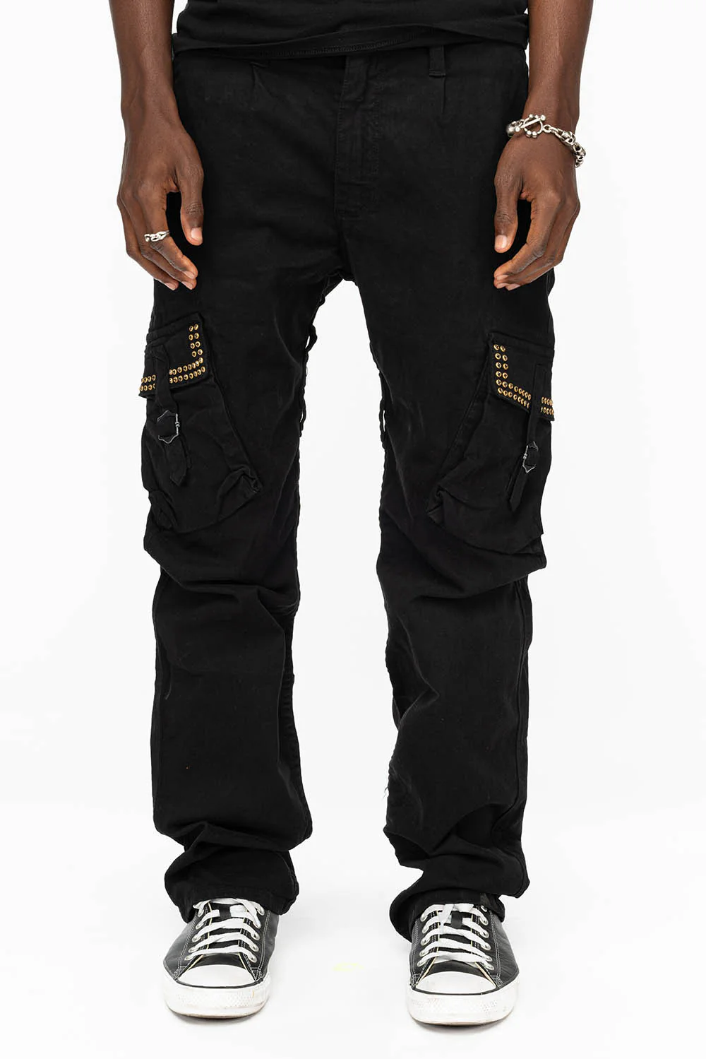 ROBINS NEW MILITARY STYLE CARGO PANTS IN BLACK WITH BLK DIAMOND CRYSTALS - Image 9