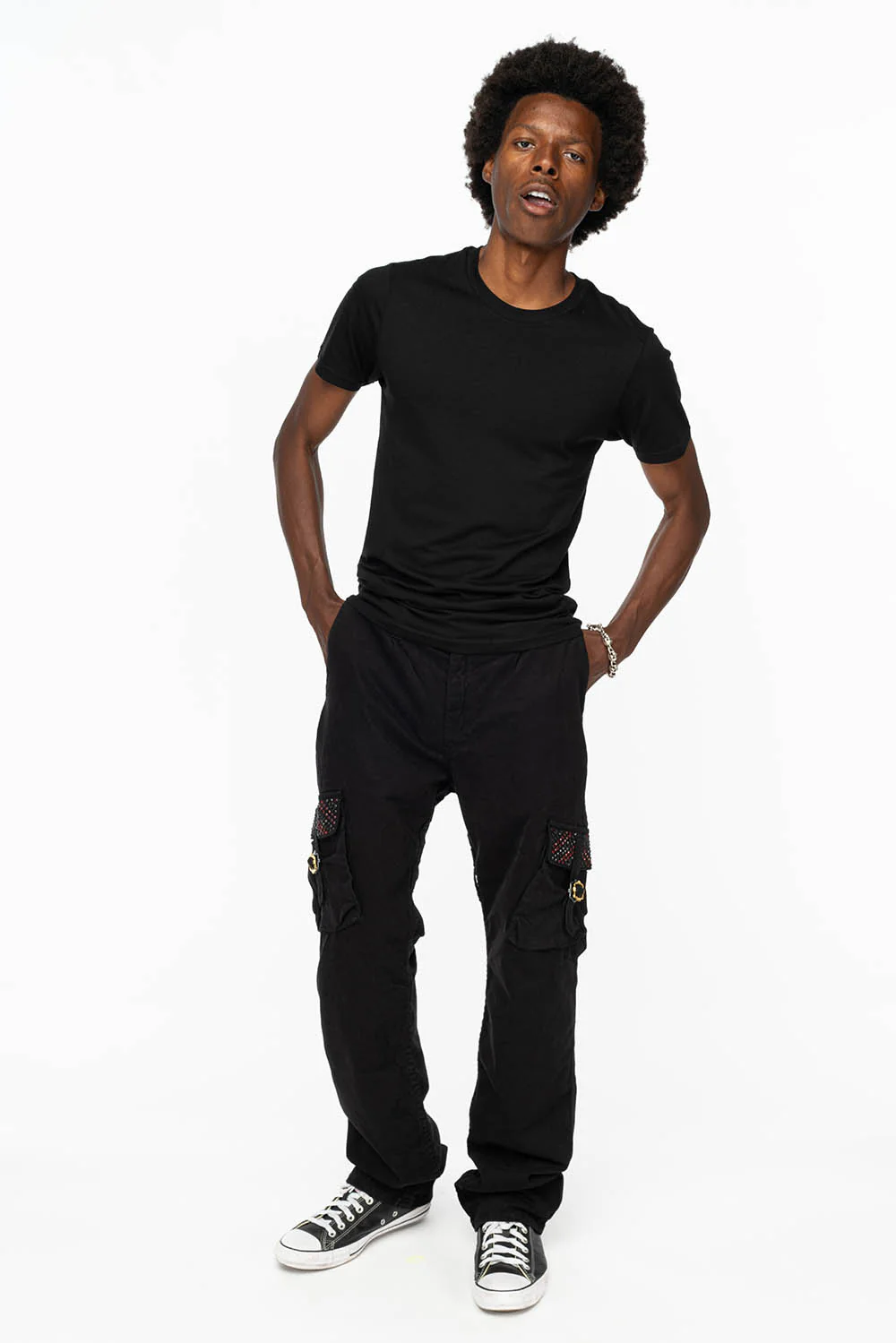 ROBINS NEW MILITARY STYLE CARGO PANTS IN BLACK WITH JET BLACK AND RED CRYSTALS - Image 6