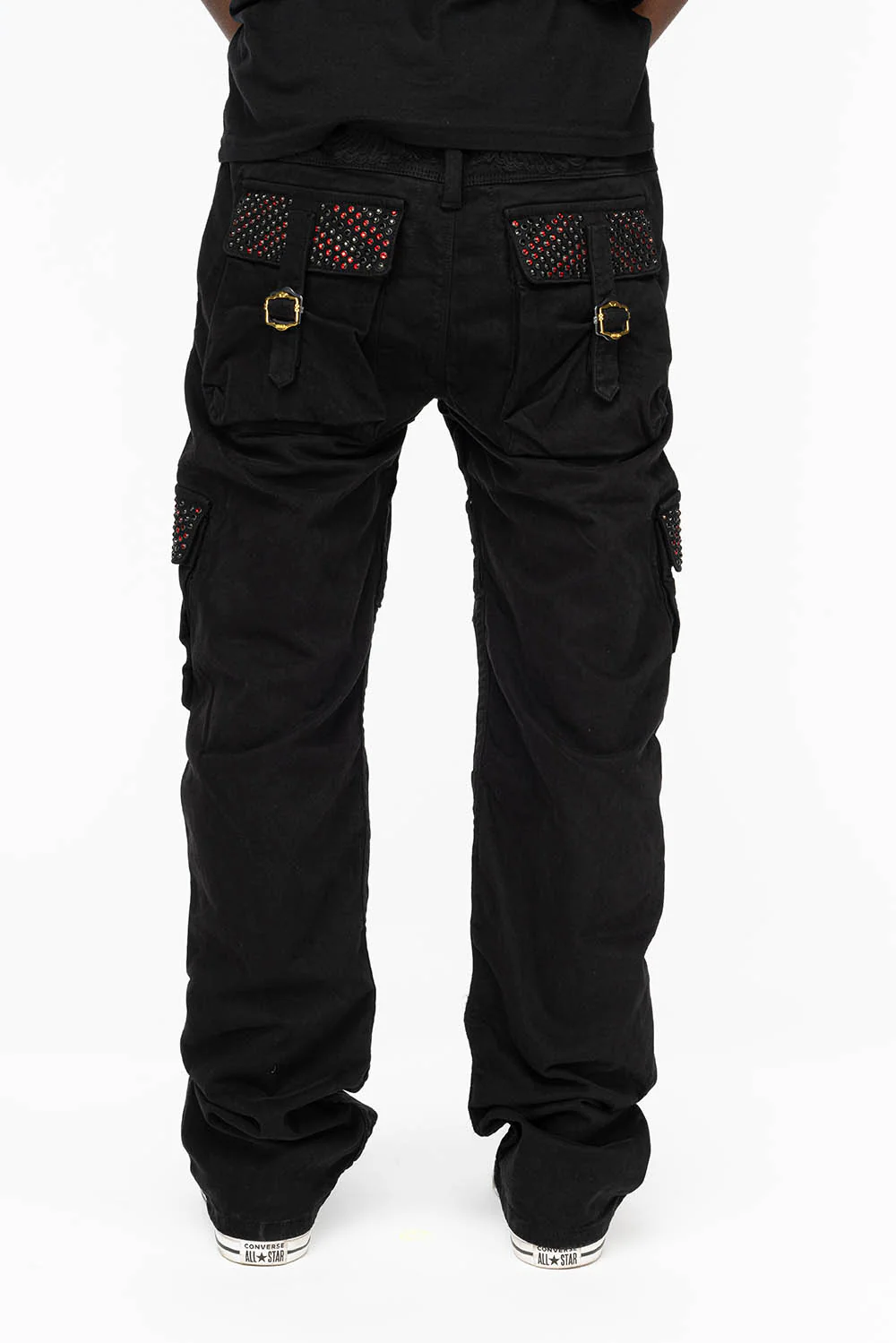 ROBINS NEW MILITARY STYLE CARGO PANTS IN BLACK WITH JET BLACK AND RED CRYSTALS - Image 7