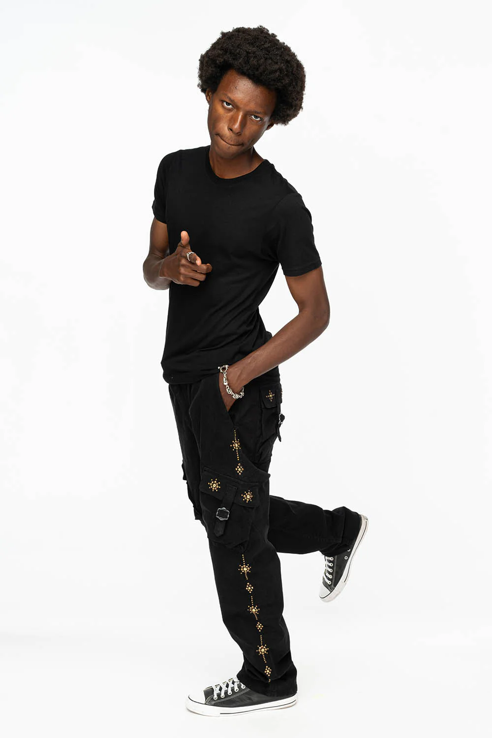 ROBINS NEW MILITARY STYLE CARGO PANTS IN BLACK WITH WITH GUNSLINGER CRYSTAL MOTIF - Image 4
