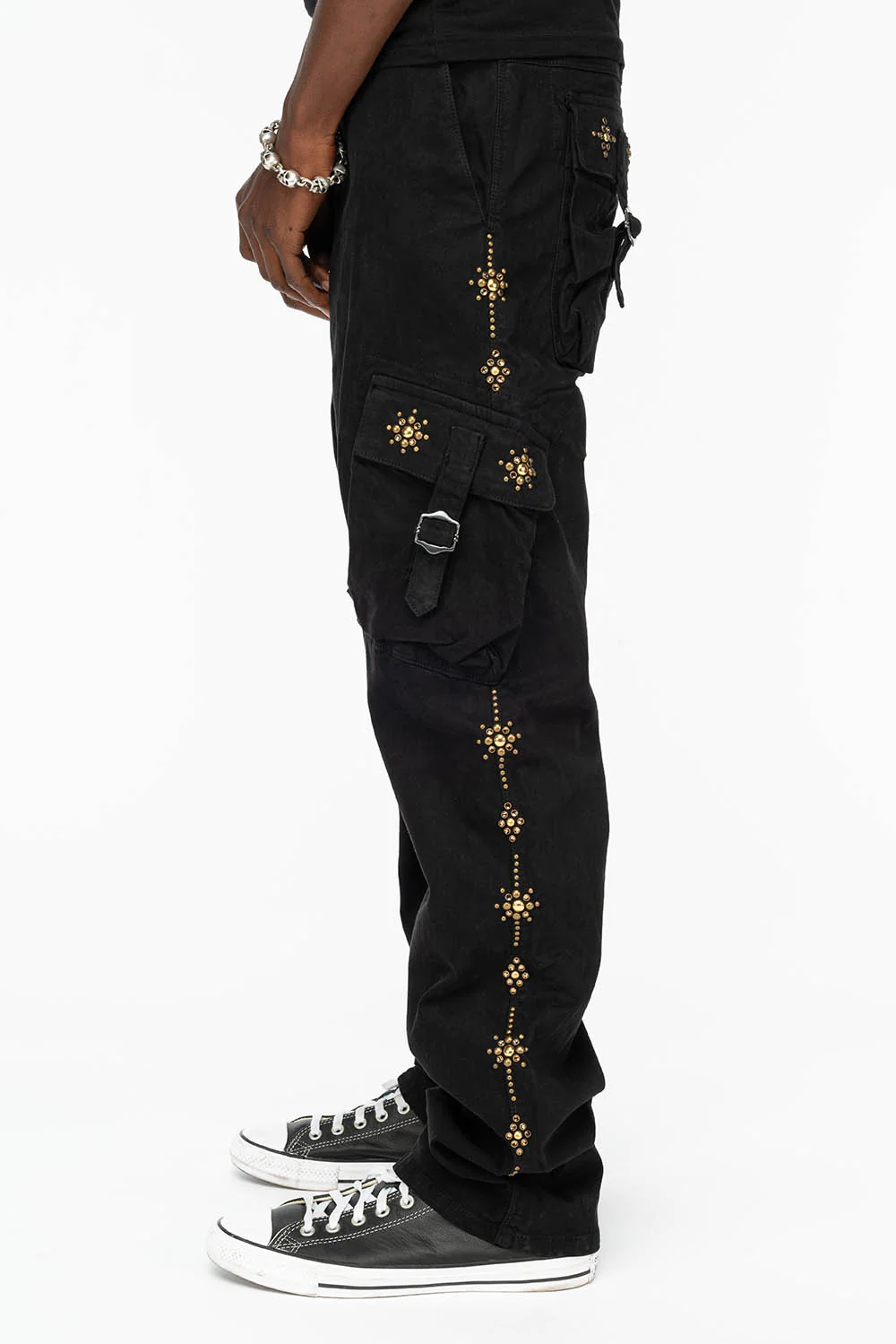 ROBINS NEW MILITARY STYLE CARGO PANTS IN BLACK WITH WITH GUNSLINGER CRYSTAL MOTIF - Image 8
