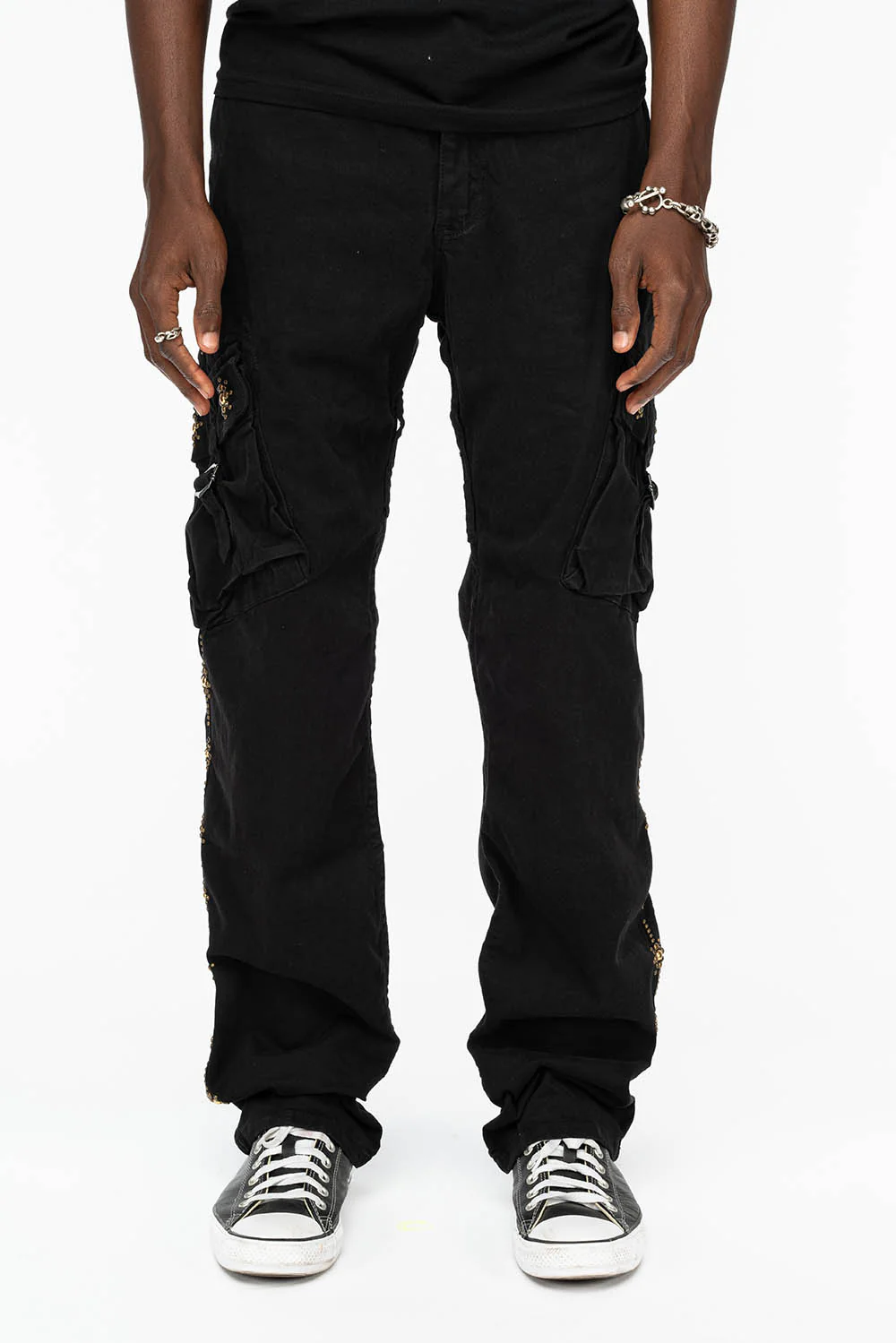 ROBINS NEW MILITARY STYLE CARGO PANTS IN BLACK WITH WITH GUNSLINGER CRYSTAL MOTIF - Image 9