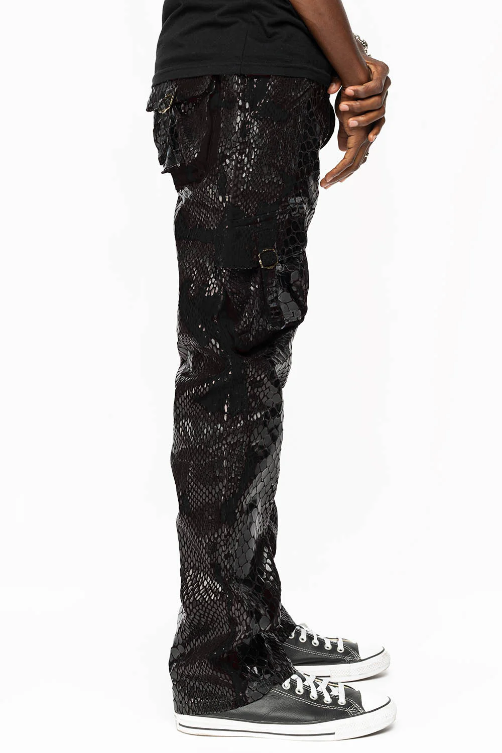 ROBINS NEW MILITARY STYLE CARGO PANTS IN LIZARD BLACK WITH EMBROIDERY - Image 3