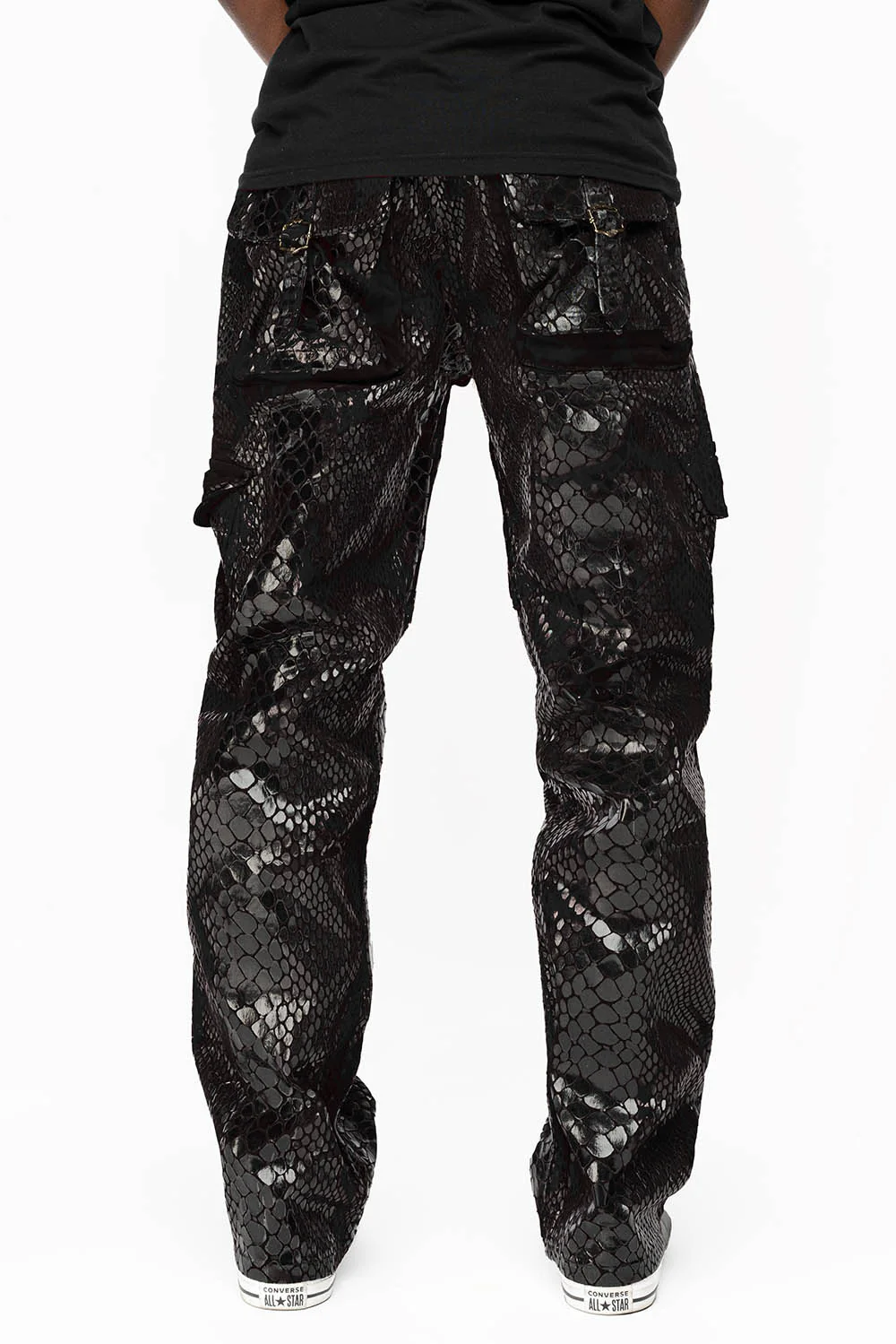 ROBINS NEW MILITARY STYLE CARGO PANTS IN LIZARD BLACK WITH EMBROIDERY - Image 4