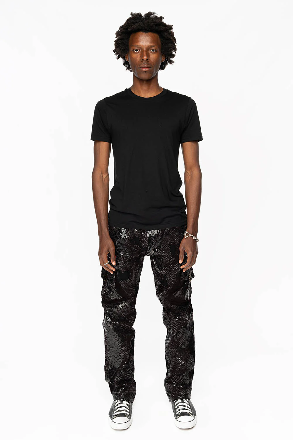 ROBINS NEW MILITARY STYLE CARGO PANTS IN LIZARD BLACK WITH EMBROIDERY - Image 6